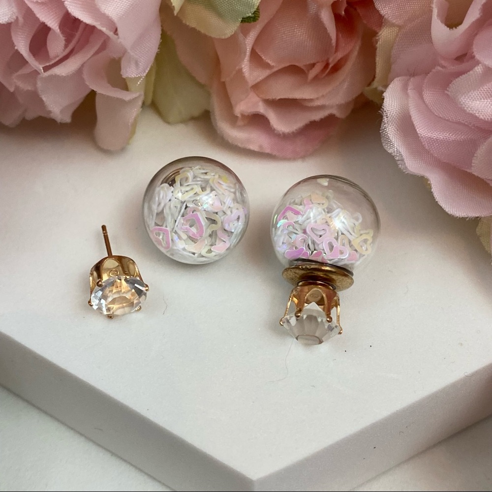 Double Stud Iridescent Heart Confetti Earrings - Picture 10 of 16